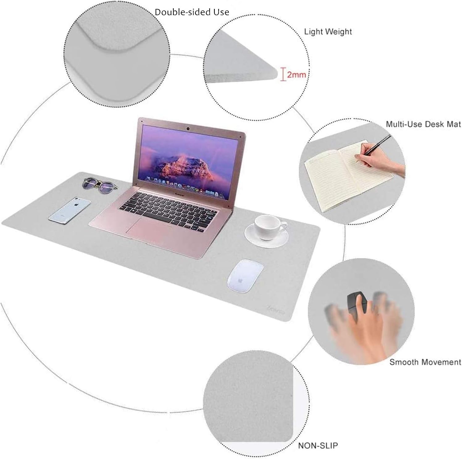 iCasso Desk Pad, Waterproof PU Leather Desk Blotter Protector Mouse Pad, Smooth Surface Desk Mat, Large Durable Desk Writing Pad for Work, Game, Office, Home Accessories - 35.4" x 15.7" - Gray: Home Audio & Theater
