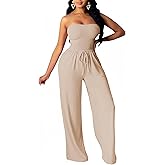 Hostoyo Sexy Jumpsuits for Women Wide Leg Vacation Outfits with Pockets Off Shoulder Casual Rompers Sleeveless Backless