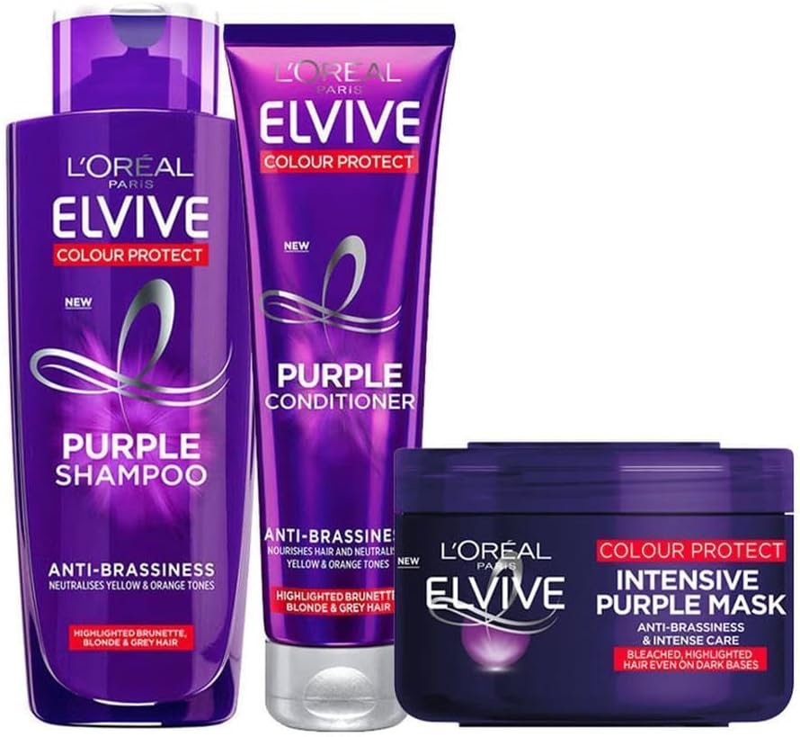 L'Oreal Paris Elvive Purple Anti-Brassiness Haircare Trio 200ml Shampoo 150ml