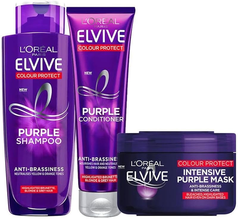 L'Oreal Paris Elvive Purple Anti-Brassiness Haircare Trio 200ml Shampoo 150ml