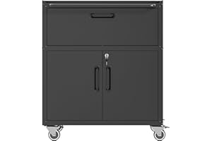 DARTIIA Metal Tool Cabinet for Garage with Wheels，Mobile Metal Storage Cabinet with 1 Drawer and 2 Locking Doors,Rolling Tool Storage Cabinet,Black,Assembly Required