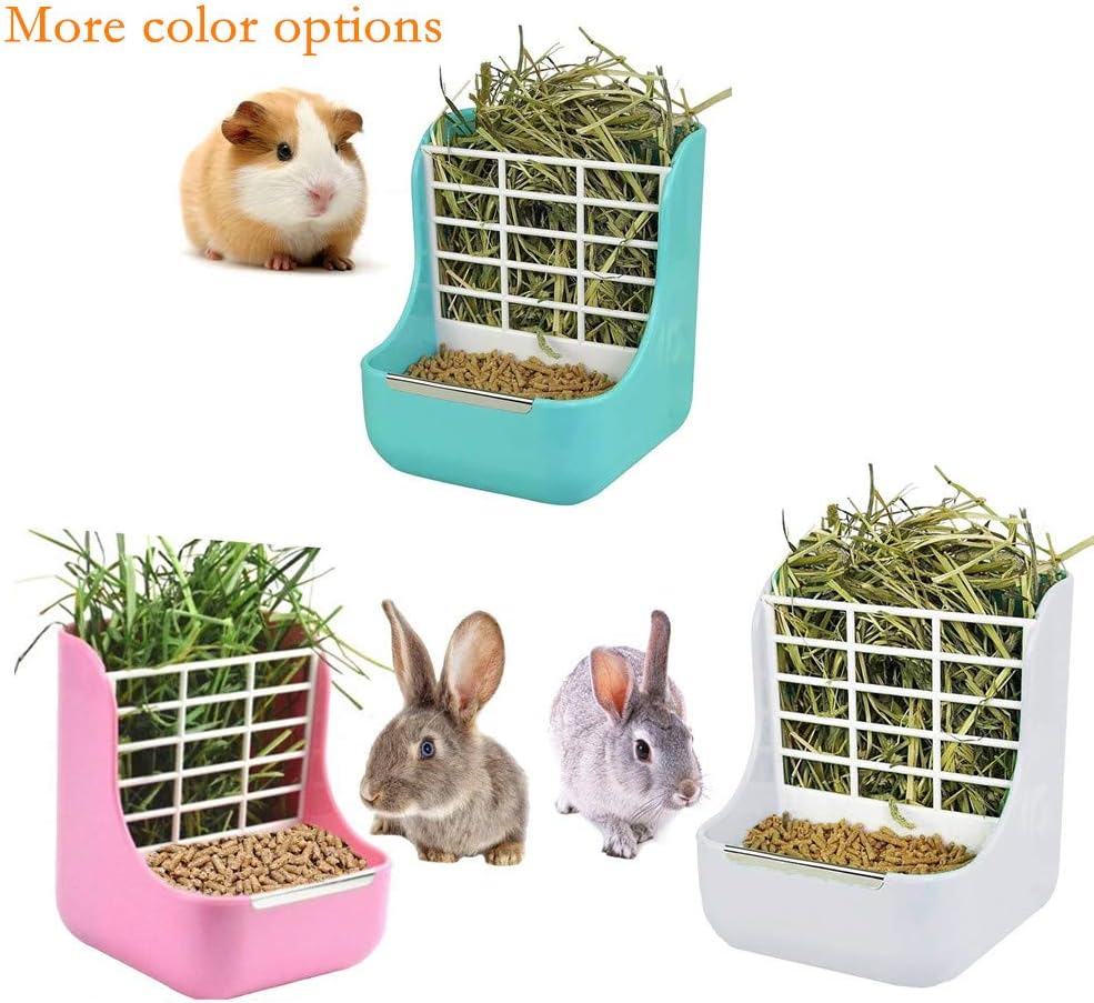 Rabbit Feeder Bunny Guinea Pig Hay Feeder, Hay Food Bin Feeder, Hay and Food Feeder Bowls Manger Rack for Rabbit Guinea Pig Chinchilla and Other Small Animals (White) - Image 4
