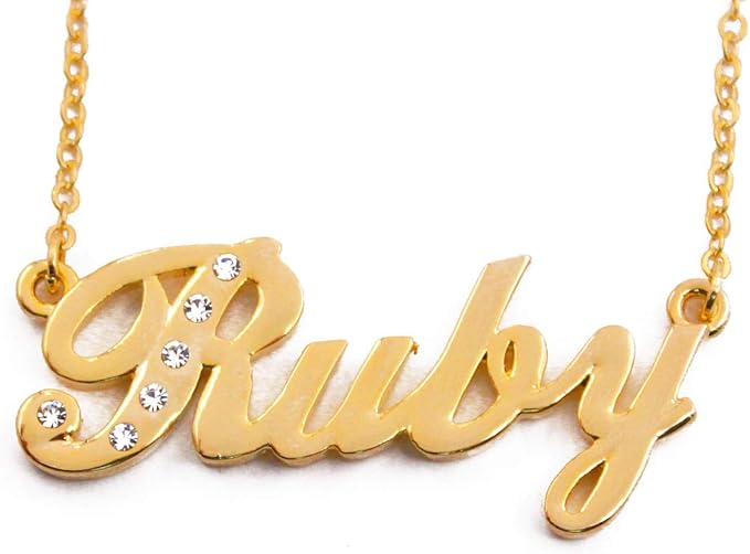 Amazon Com Name Necklace Ruby 18k Gold Plated Clothing