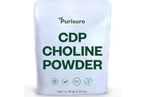 Purisure CDP Choline Powder, 10g, CDP Choline Supplements That Support Attention, Focus, and Energy, Citicoline Powder for Cognitive Function, Increases Motivation and Productivity, 40 Servings