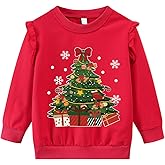 CM-Kid Toddler Girl Christmas Sweatshirt Ruffle Long Sleeve Santa Elk Snowman Dino Shirt Tops for Kids Girl 2-7T