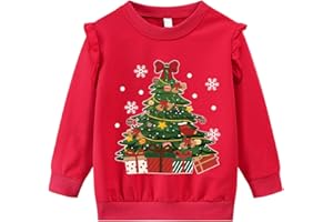 CM-Kid Toddler Girl Christmas Sweatshirt Ruffle Long Sleeve Santa Elk Snowman Dino Shirt Tops for Kids Girl 2-7T