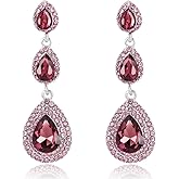 Kercisbeauty Vintage Teardrop Dangle Wine Rhinestones Earrings for Women Wedding Bridal Long Stud Earrings for Women (Wine)