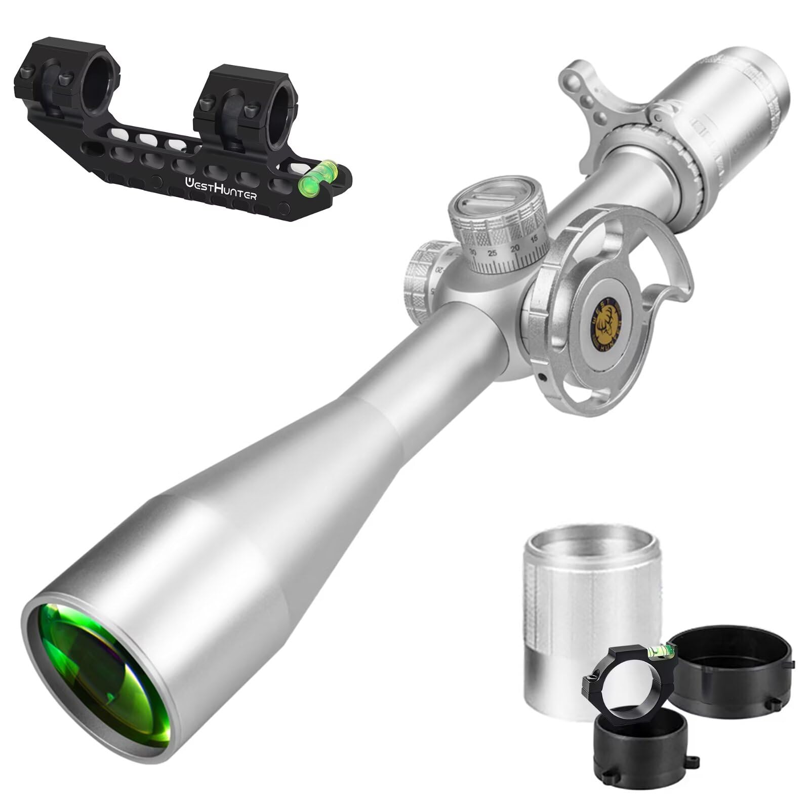 WestHunter Optics HD-N 6-24x50 FFP Scope, 30 mm Tube First Focal Plane Etched Glass Reticle 1/8 MOA Precision Shooting Scopes | Picatinny Kit A-1