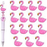 Frinnovan, 15 Pack Flamingos Focal Beads Silicone Cute 3D Animal Shaped Charms for Beadale Pen Keychain DIY Crafts Pink