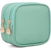 XIAOLER Small Makeup Pouch, Double Zipper Cosmetic Bag, Travel Makeup Bag, Cute Makeup Bag for Purse, Mini Toiletry Bag (mint green)