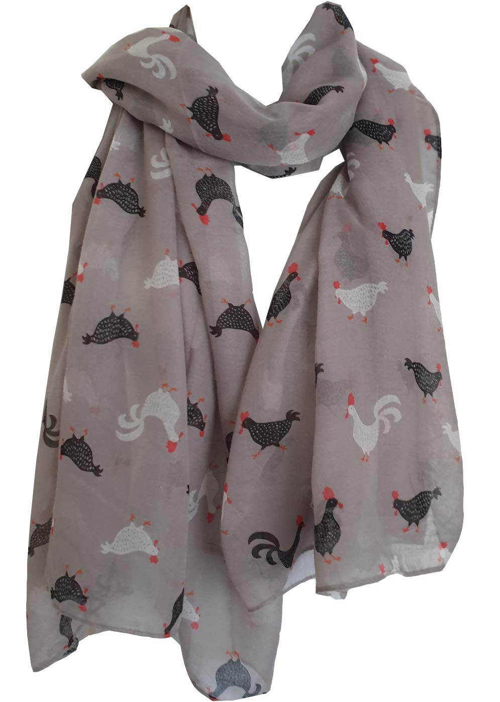 GlamLondon Women's Chicken Hen Rooster Print Scarf (A20 - Grey) — image 1
