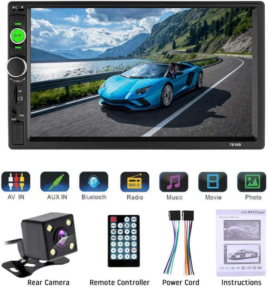 Crbrillar 7 inch Univers car Radio DVD mp5 Player with Camera,Bluetooth and Touch Screen 7010B DVD Stereo Audio Support Mirror Link Player