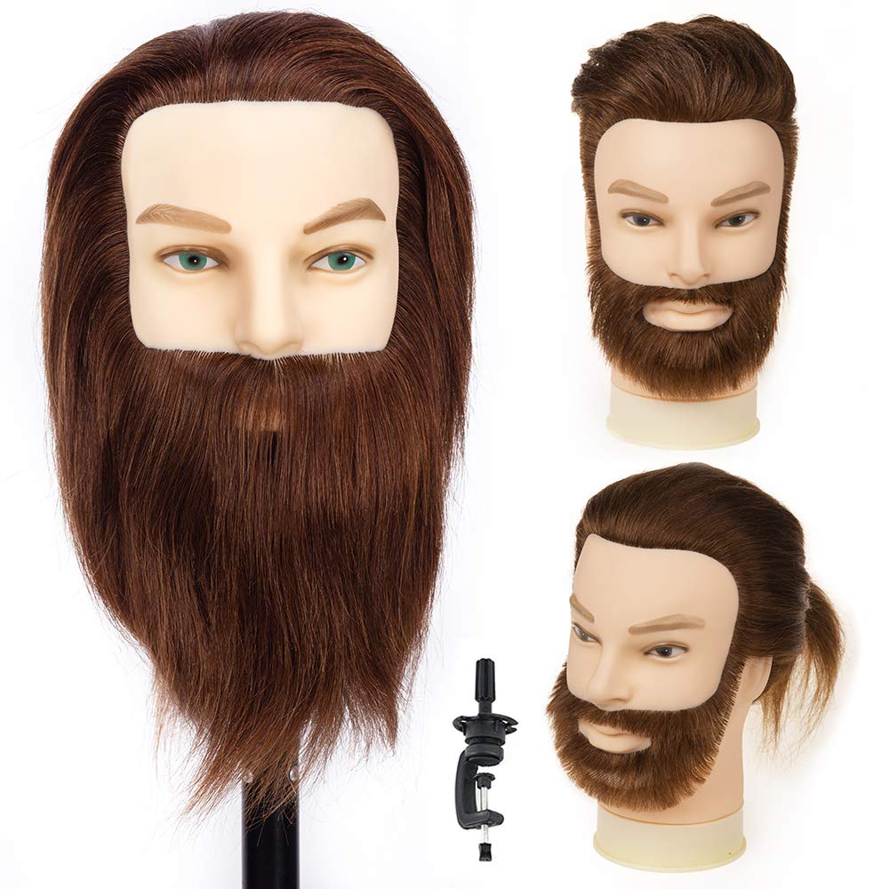 HLRM Mannequin Head Male with Beard 100% Real Human Hair, Hairdressing Salon Cosmetology Training Manikin Doll (Suit for Bleaching and Dyeing)