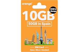 Orange Europe Prepaid SIM Card - 10GB in 4G/LTE + 50 Mins Call from Europe to Any Country Worldwide, 50GB + Unlimited Calls i