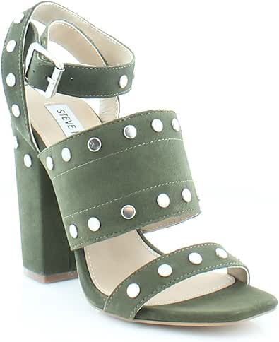 Amazon.com | Steve Madden Jansen Studded Block-Heel Sand Olive Nubuck 8M | Sandals
