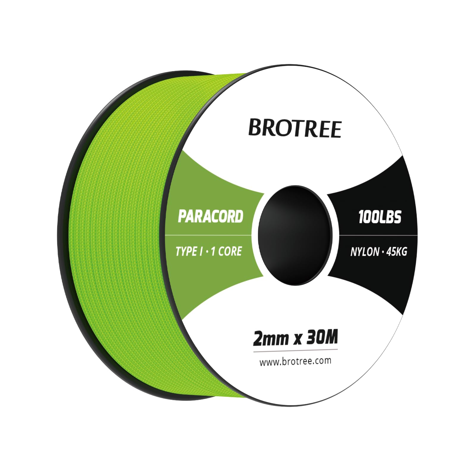 Brotree Paracord 2mm 30M 100% Nylon Rope 1 Strand Parachute Cord for Outdoor, Craft, DIY - 45kg Breaking Load (Neon Green)