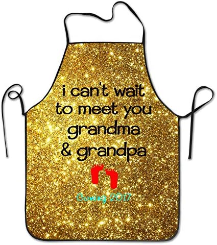 I Can't Wait To Meet You Grandma &amp; Grandpa Coming 2017 Surprise Baby Birth Chef Aprons Professional Bib