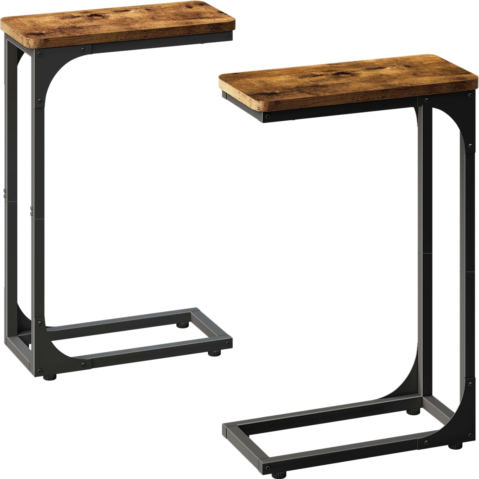 Photo 1 of YOOHII Narrow C Table Side Table Set of 2 - Slim Couch End Tables Skinny Thin Small Farmhouse Living Room Sets, Rustic Brown (YH017-18BN)