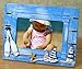 BANBERRY DESIGNS Beach Picture Frame with Sailboats & Lighthouse - Weathered Ocean Blue Wood Background - Nautical Kids Bathroom - 8.5