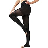 MGANG Medical Compression Pantyhose for Women & Men, 20-30mmHg Graduated Compression Support Tights, Open Toe, Opaque Waist High Compression Stockings for Edema, Varicose Veins, Flight, DVT, Black M