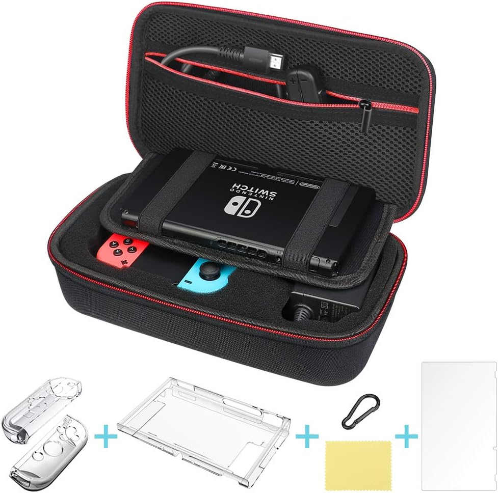 DIAOPROTECT Nintendo Switch Case,Nintendo Switch Carry Case with Carabiner/Protective Cover kit for Switch Console and Joy-Con Grip/Screen Protector,Travel Case for Nintendo Switch Accessories Storage
