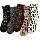 Milumia Women's 5 Pairs Leopard Print Crew Sock Funky Novelty Solf Mid Calf Socks