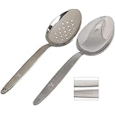 BNAZIND Kunz Perforated and Regular Set | Pack of 2 | 9 Inch 18/10 Stainless Steel Cooking Serving Spoon | Daily Chef, Bastin