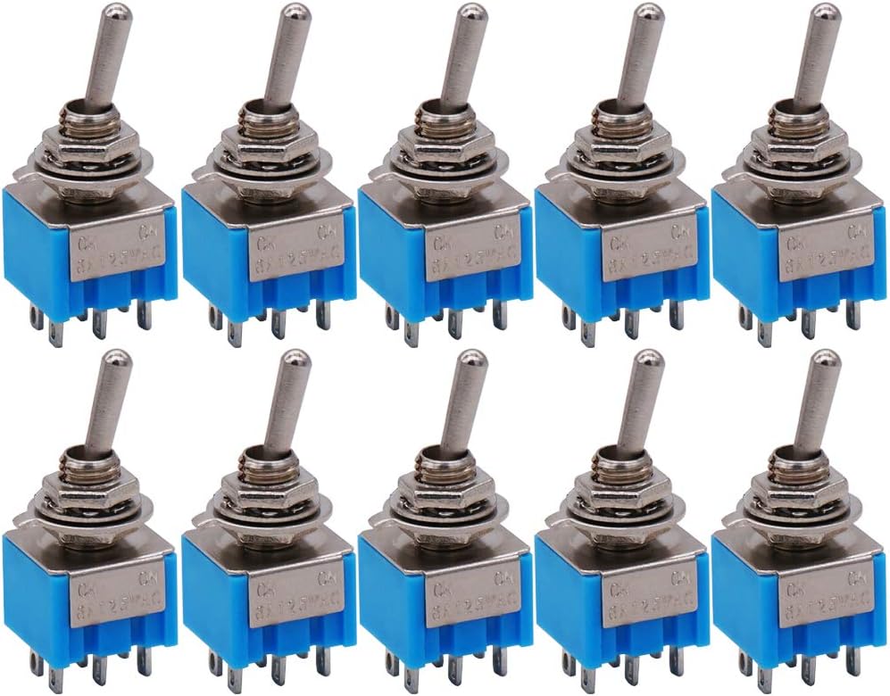 Taiss/10 Pcs Toggle Switch AC 125V 6A Amps ON/ON 6 Terminals 2 Position DPDT MTS-202, 6Pin ON/ON