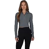 90 Degree By Reflex Womens Half Zip Performance Pullover Long Sleeve Quarter Zip Running Athletic Jacket Top with Thumbholes