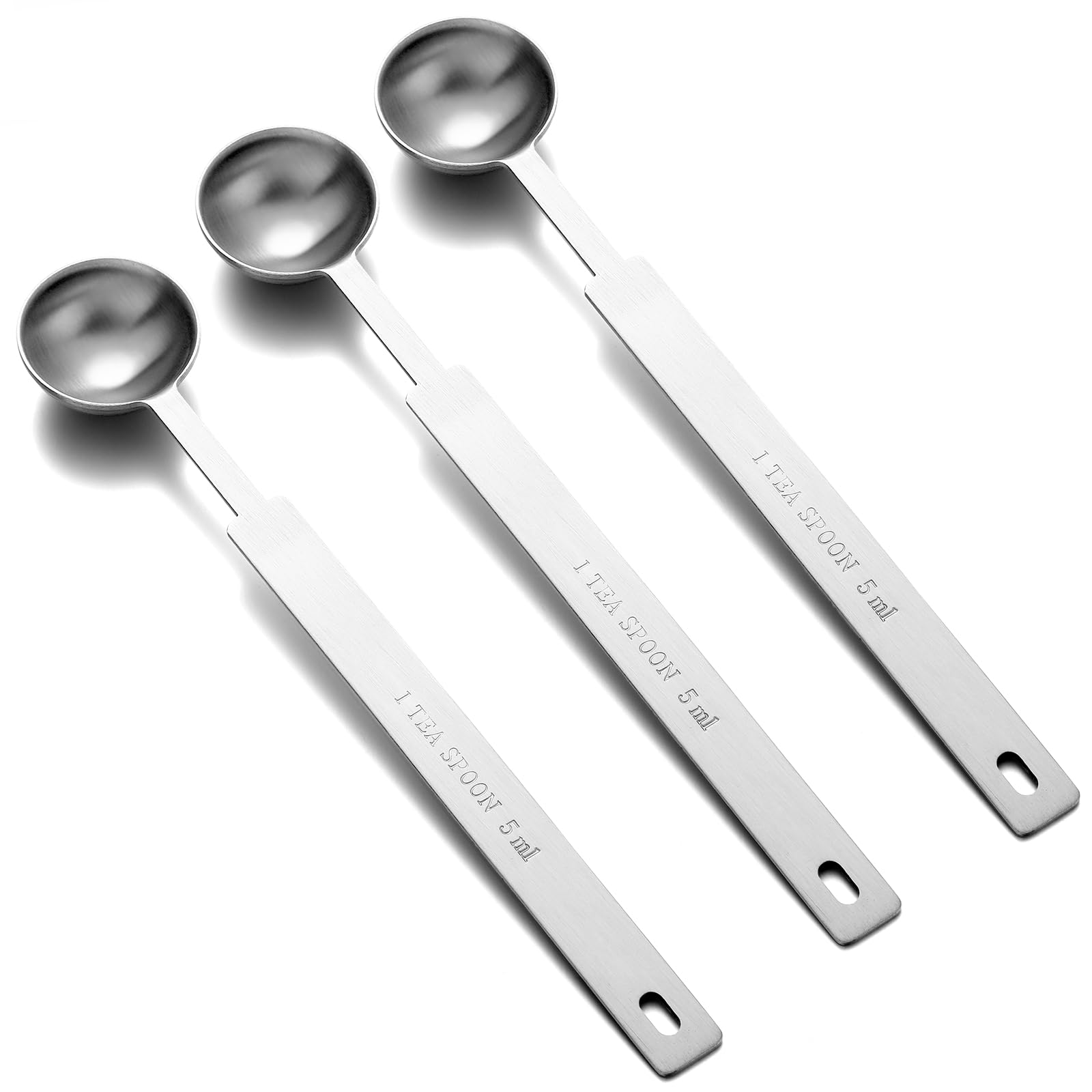 Photo 1 of 1 Tsp Measuring Spoon, 3 Pcs 1 Teaspoon Scoop - 7.11 Inch Stainless Steel Long Handle Teaspoon, Easy to Clean & Use for Dry Liquid Ingredients, Baking, Cooking, Coffee, Spices (Silver, 1 Tsp, 5 ml)