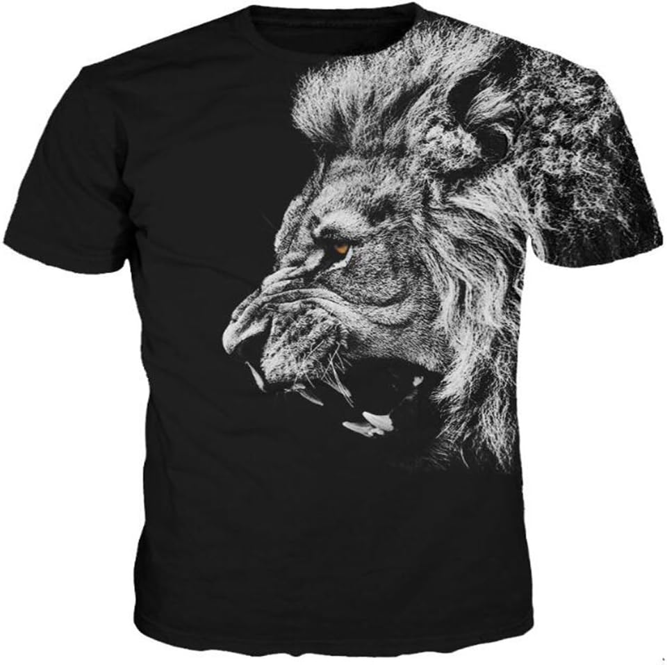 Bystar Lion Head 3D Print T Shirt Men's Casual T-Shirts