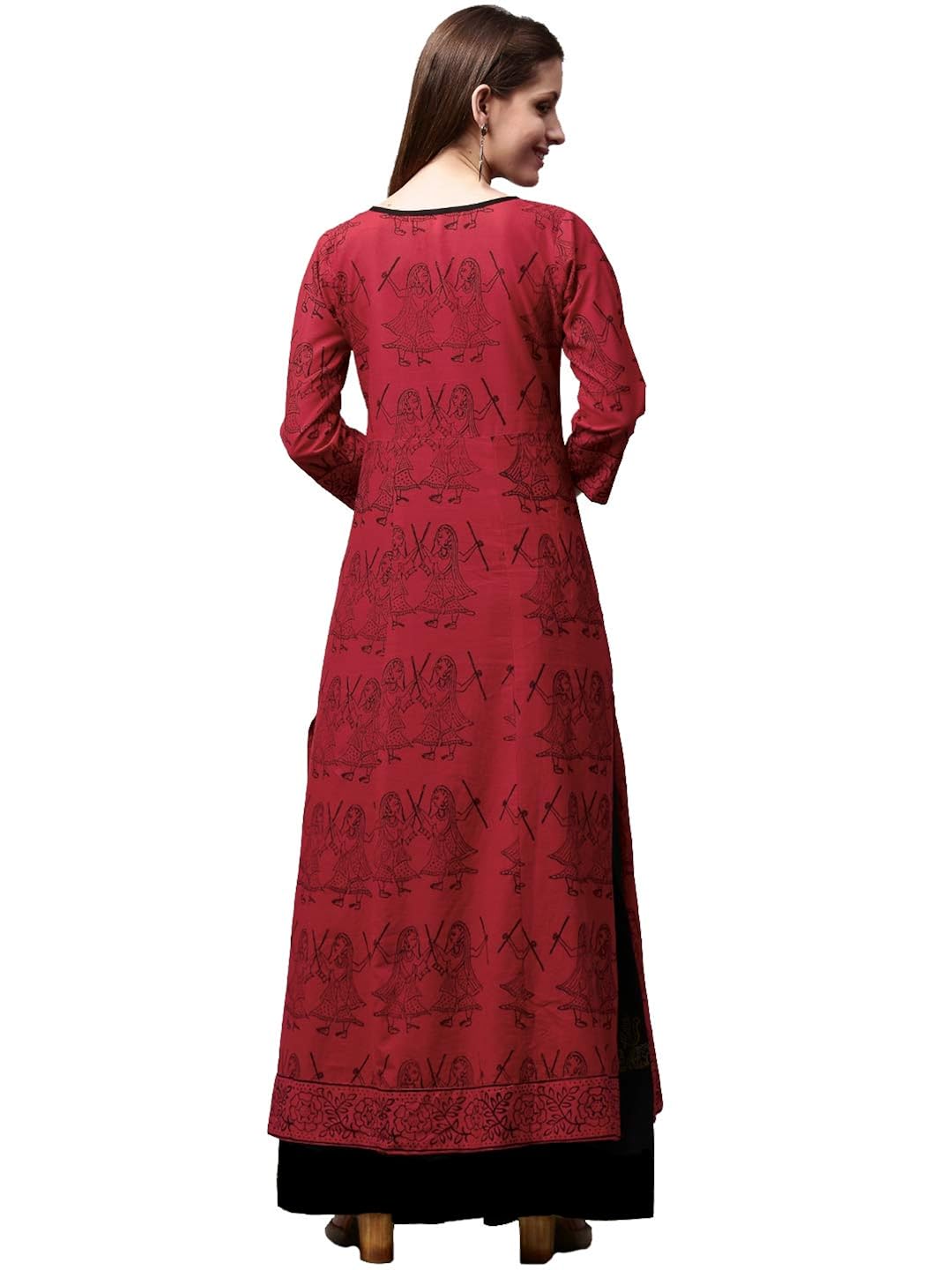 amayra women cotton straight kurti(red & black)