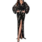 DOUMIFLY Women's Sexy Deep V Neck Long Sleeve High Split Party Evening Long Formal Dress