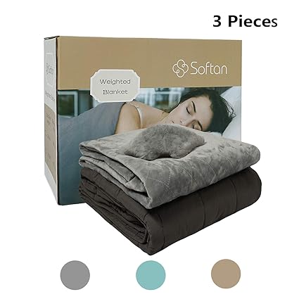 softan Beschwerte Gewichtete Decke Set - TherapieDecke,Premium Cover, Schlafmaske, 150 x 200cm 6.8kg Grau