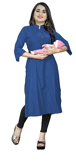 Prime Mart Womens Cotton Straight Maternity/Feeding Kurti with Zippers Unieq Design