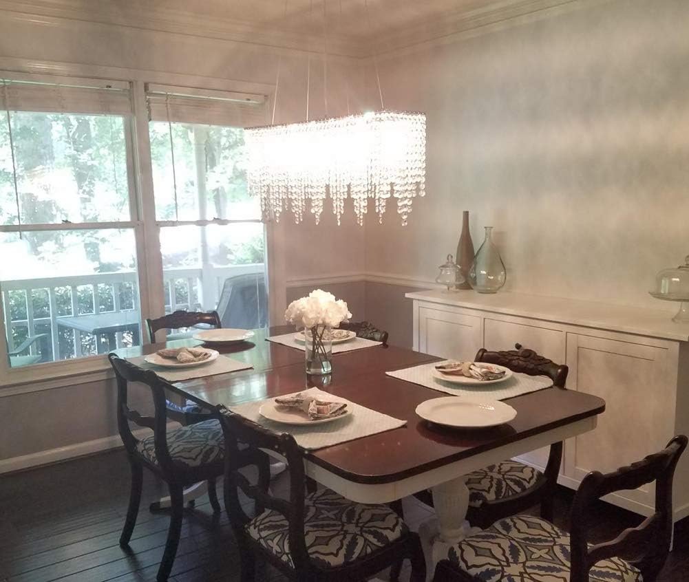 7PM Rectangular Crystal Chandelier Linear Hanging Light Fixture for Dining Room Kitchen Island: Home Improvement