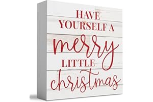 WRSUNT Motivational Have Yourself A Merry Little Christmas Wood Box Sign, Farmhouse Christmas Santa Artwork Decor, Wood Square Sign Desk Block Signs Home Shelf Office Decoration 5 x 5 Inches