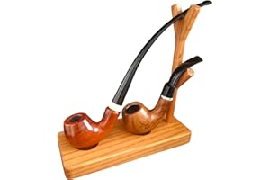 Tom's Wheezes Wooden Tobacco Pipe Stand Holder for 2 Smoking Pipe - Detachable Desktop Decorative Rack for Shot Long Stem Churchwarden and Accessories