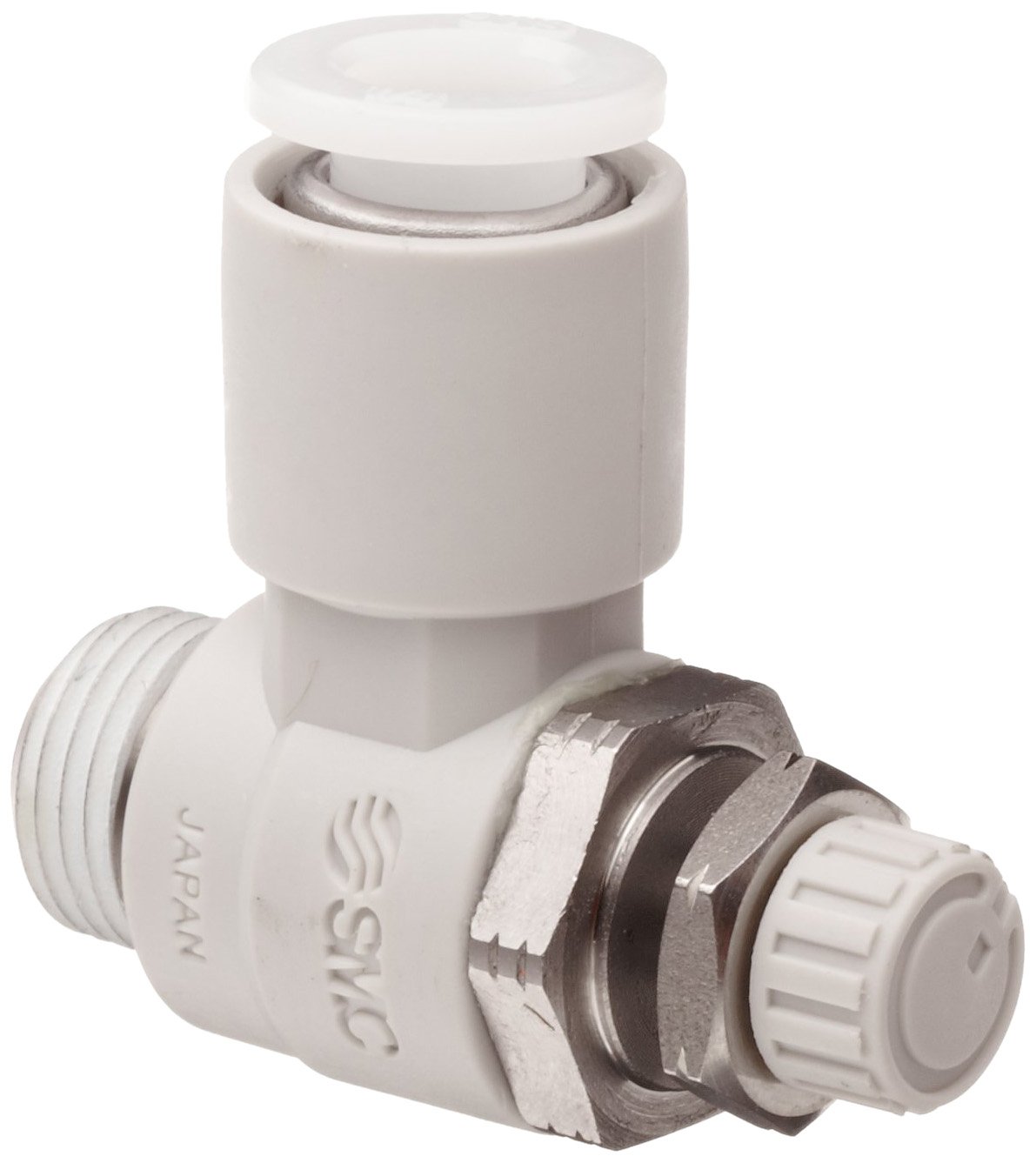 SMC AS Air Flow Control Valve, PBT & Stainless Steel, Elbow, With Sealant, NPT Male X Pushto