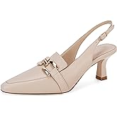 Fashare Womens Kitten Heels Slingback Closed Pointed Toe Dress Shoes Metal Chain Buckle Elegant Pumps