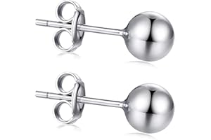 Jiamiaoi 18K White Gold Plated Polished Ball Stud Earrings Hypoallergenic Nickel Free Earrings 925 Sterling Silver Ball Earrings Simple Earrings Round Stud Earrings for Men Women
