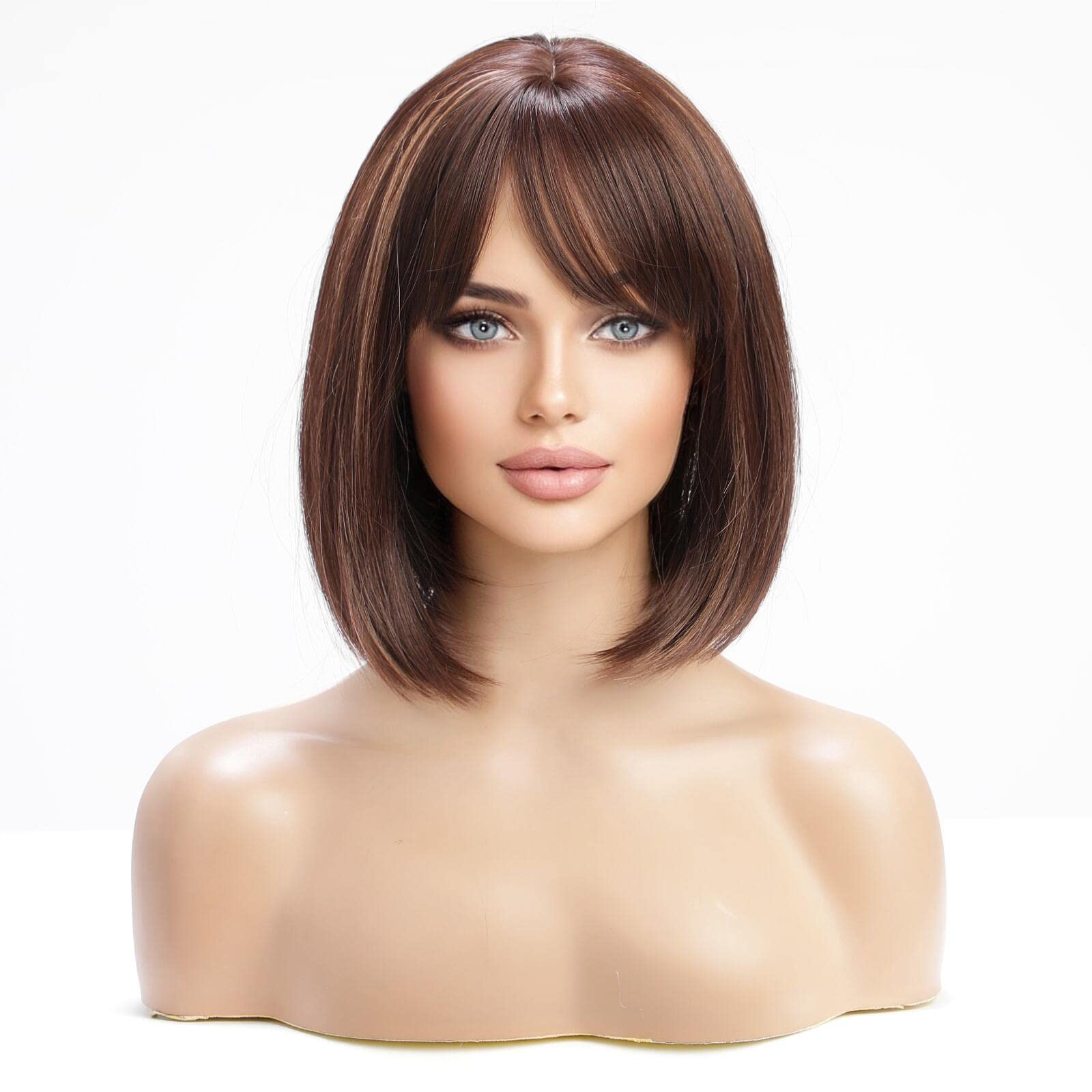 HAIRCUBE Long Straight Wigs for Women, Synthetic Hair Wig with Neat Fringe for Daily Use or Cosplay (Chestnut Brown Mixed Light Brown) โ image 1