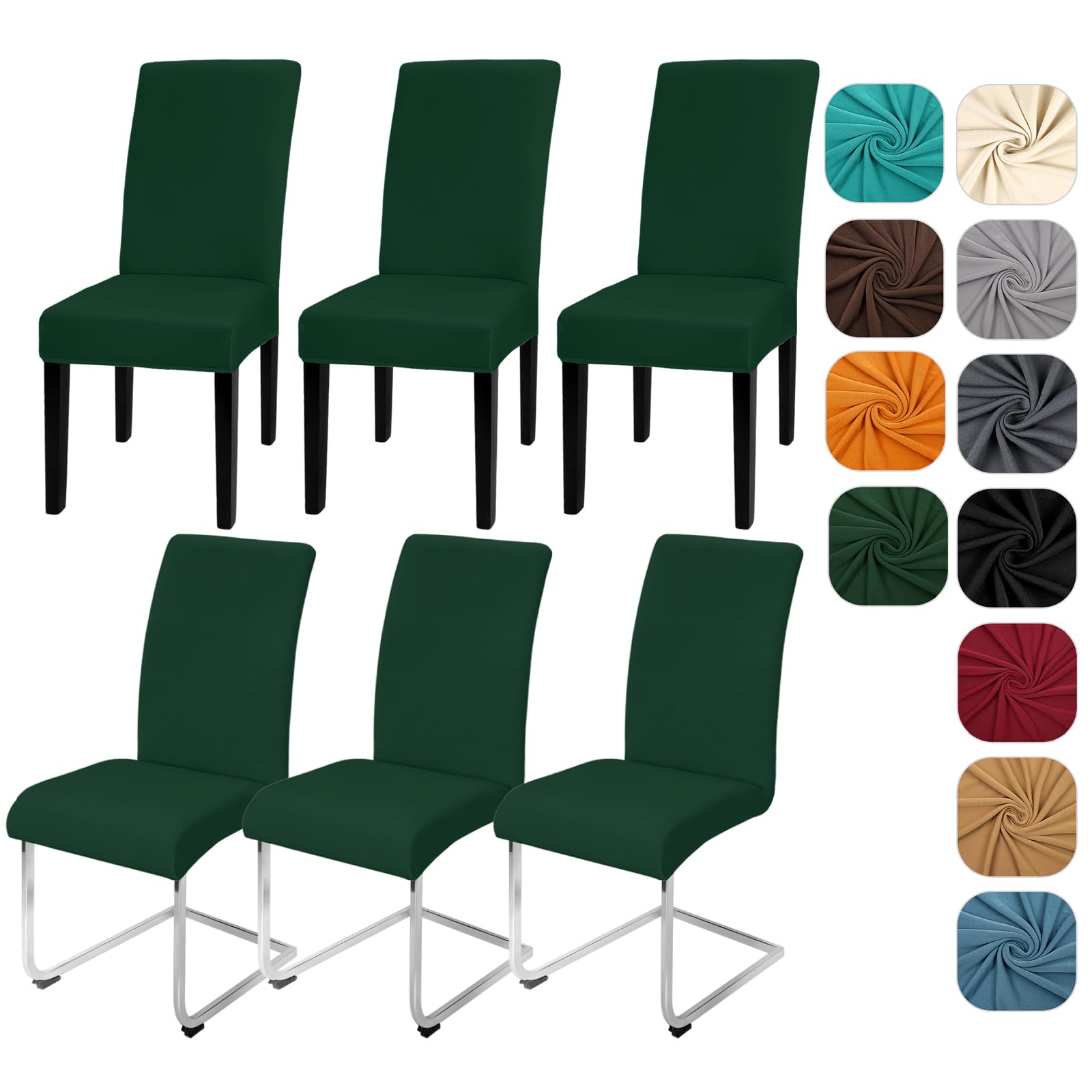 Yugarlibi Dining Chair Covers Set of 6 Stretch Slipcovers Swing Elastic Removable Dining Room Chair Covers Reusable Washable Protector for Hotel Banquet Ceremony (Green, 6 pcs)