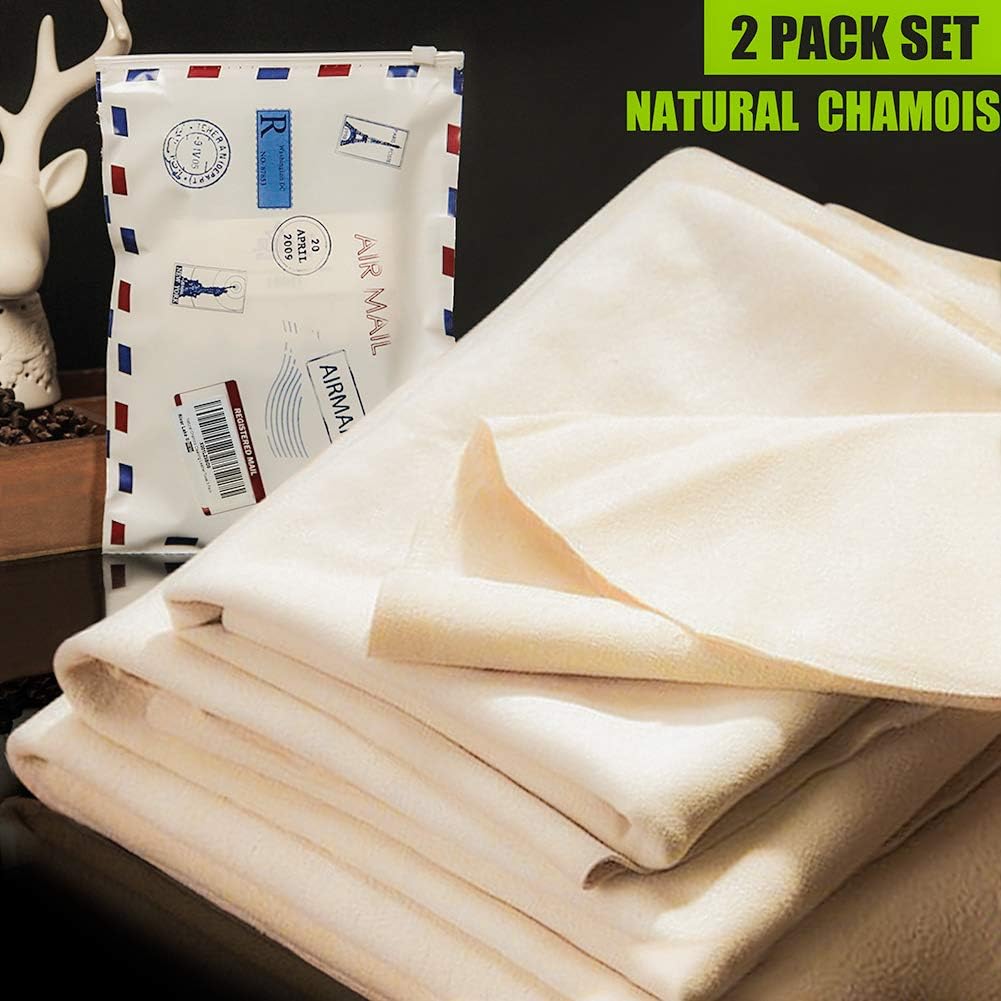River Lake (2 Pack) Car Cleaning Natural Chamois Cloth,Leather Auto Car Wash Drying Towel, for Car Vehicle Cleaning Accessories,(18" x25'' 2-Pack): Automotive