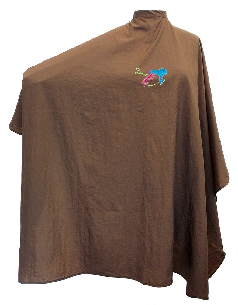 Professional Cutting Cape for Salon Hair Styling, Barber Haircut, Coloring, Skincare, Makeup by Charlene (DS Logo, BROWN)