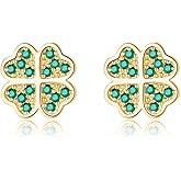 Reffeer Solid 925 Sterling Silver Four Leaf Clover Earrings Stud for Women Teen Girls CZ Clover Stud Earrings Green St Patricks Day Earrings