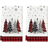 Artoid Mode Red Black Xmas Trees Christmas Kitchen Towels Dish Towels, 18x26 Inch Daily Buffalo Plaid Winter Decoration Hand Towels Set of 2