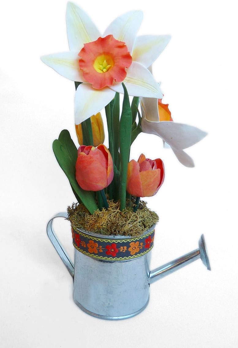 Clay Flowers Cold Porcelain Miniature Daffodils and Tulips Home Decor Hand Made