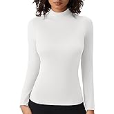 OVIYEGAIN White Turtleneck Long Sleeve Shirts for Women Slim Fit Tops Thermal Base Layer Soft Lightweight Stretch Undershirts
