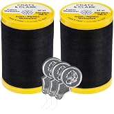 Coats &amp; Clark Cotton All Purpose Sewing Thread 100% Mercerized Cotton 225 Yards Each Spool S970 2 Pack Bundle with 3 Bella's Crafts Needle Threaders (Black)